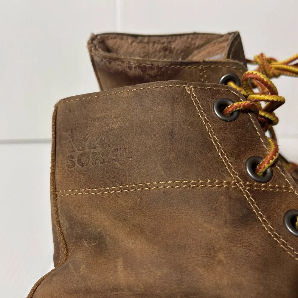 SOREL brown leather-upper rubber duck winter waterproof boots men size 10.5